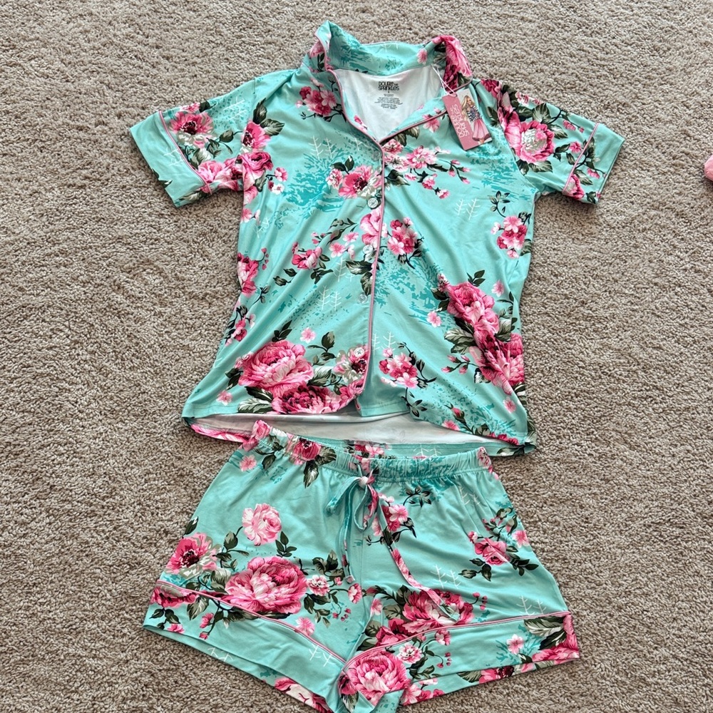 Floral Women's Pajama Set - Aqua and Pink
